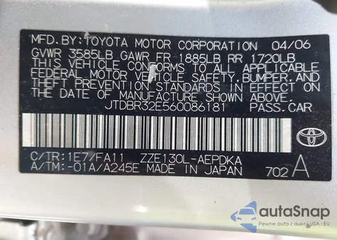 2006 Toyota Corolla Ce from USA, damaged, VIN JTDBR32E560086181